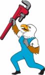 Plumber Eagle Standing Pipe Wrench Cartoon Stock Photo