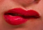Lips Showing Nervous Woman Stock Photo