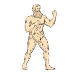 Hercules In Boxer Fighting Stance Drawing Color Stock Photo