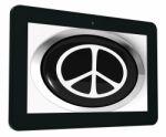 Peace Sign Tablet Shows Love Not War Stock Photo