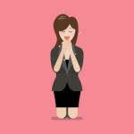 Businesss Woman Is On Her Knees And Prays To God Stock Photo