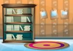 Cartoon  Illustration Interior Library Room With Separated Layers Stock Photo