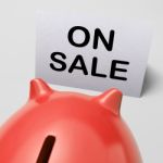 On Sale Piggy Bank Means Special Promo And Reduced Price Stock Photo