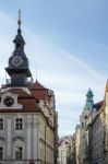Spire Of The Jewish Town Hall In Prague Stock Photo