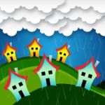 Rainy Houses Indicates Bungalow Property And Apartment Stock Photo