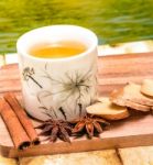 Refreshing Ginger Tea Shows Teacup Drinks And Refreshes Stock Photo