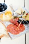 Mix Cold Cut On A Stone With Fresh Pears Stock Photo