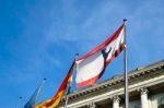 Flags Flying Outside The Abgeordnetenhaus, State Parliament Buil Stock Photo