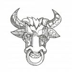Pinzgauer Bull Head Front Doodle Art Stock Photo