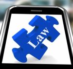 Law Smartphone Means Justice And Legal Information Online Stock Photo