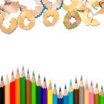 Color Pencil And Pencil On White Background Stock Photo