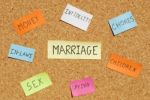 Marriage Keywords On A Colorful Cork Board Stock Photo