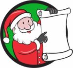 Santa Claus Paper Scroll Pointing Circle Cartoon Stock Photo