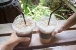 Iced Coffee With Milk Foam Stock Photo