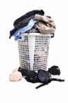 Unwashed Cloth In Basket Stock Photo