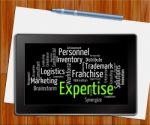 Expertise Word Shows Educated Proficiency And Wordclouds Tablet Stock Photo