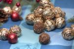 Pile Of Sweet Round Chocolate Candies Stock Photo