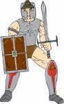 Knight Wielding Sword And Shield Cartoon Stock Photo