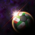 Iran  Flag On 3d Football With Rising Sun Stock Photo
