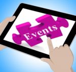 Events Tablet Shows Calendar And What's On Stock Photo