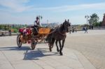 Horse And Carriage In The Old Market Square In Warsaw Stock Photo