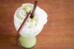 Ice Milk Green Tea Topping Whipped Cream Stock Photo