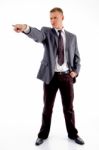 Standing Employee Pointing Stock Photo