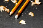 Two Pencils With Shavings Stock Photo