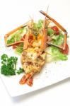 Baked Crayfish On Dish Stock Photo