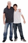 Positive Image Of A Caucasian Boy With His Father Stock Photo