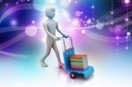 Man With Trolley For Delivering Books Stock Photo