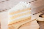 Coconut Sponge Cake With Whipped Cream Stock Photo