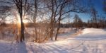 Winter Sunrise. Cold Winter Morning. Winter River Stock Photo