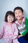 Little Asian (thai) Children Happily Stock Photo