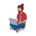 Young Man Sitting Use Laptop- Illustration Stock Photo