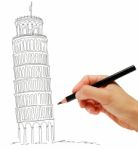 Sketch Of Leaning Tower Of Pisa Stock Photo