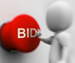 Bid Pressed Shows Auction Bidding And Reserve Stock Photo