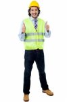 Construction Worker Giving Approval Stock Photo