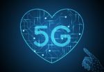 5g Technology Abstract Circuit Heart Point Hand Background Stock Photo
