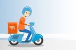 Delivery Boy Ride Scooter Motorcycle Service -  Illustrati Stock Photo