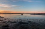 Sunrise Horizon Line On A Deserted Beach Stock Photo