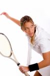Young Tennis Player With Racket Stock Photo