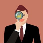 Businessman Looking For Business Future Through A Magnifying Gla Stock Photo