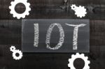 Blackboard Written With The Letters Iot, The Internet Of Things Stock Photo