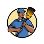 African American Street Sweeper Or Cleaner Mascot Stock Photo