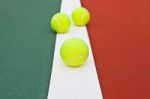 Tennis Court At Base Line With Ball Stock Photo