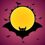 Halloween Bat Graveyard Moon Circle  Stock Photo