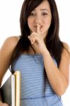 College Girl Showing Silent Gesture Stock Photo