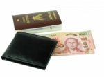 Passport, Money And Black Wallet Isolated On White Background.  Stock Photo