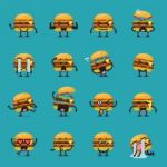 Burger Character Emoji Set Stock Photo